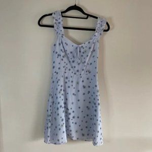 Sunday Best Aritzia Flirt Ruffle blue floral Dress